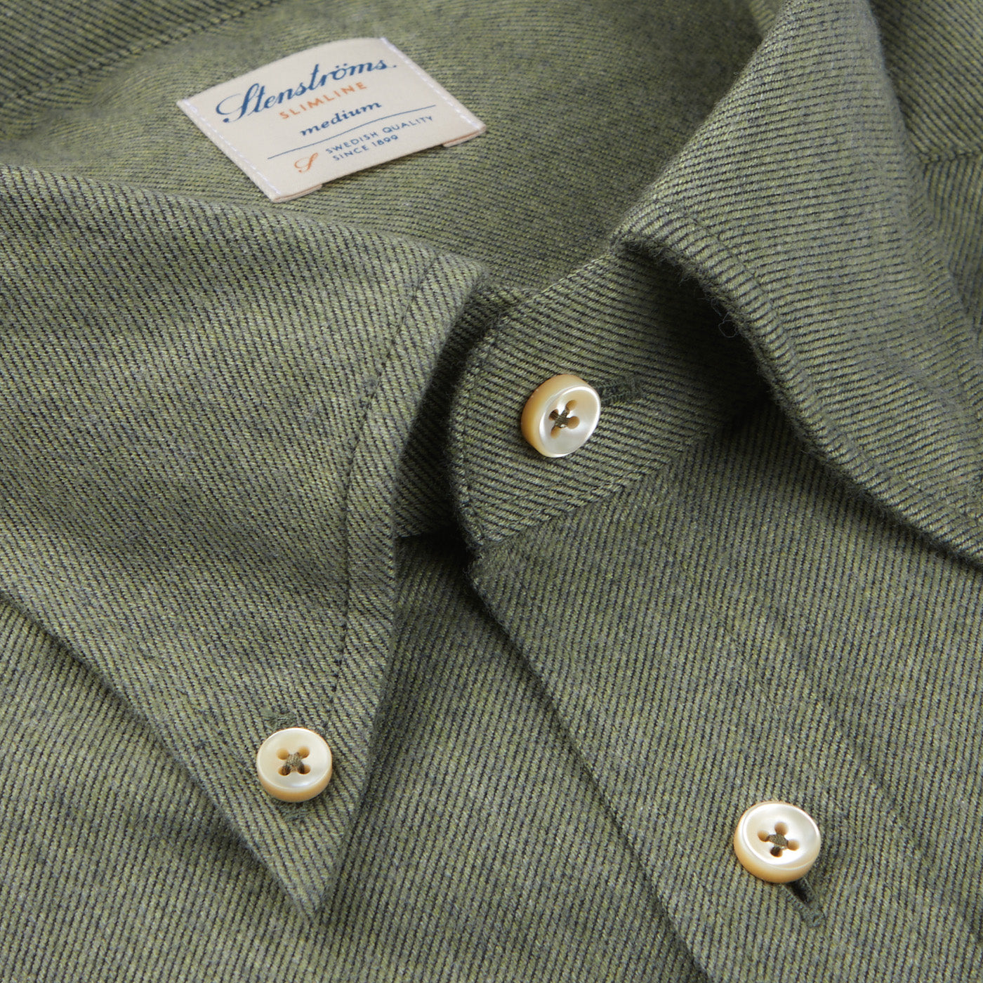 Stenströms Grass Green Cotton Flannel Slimline BD Shirt Collar