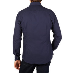 Stenströms Navy Blue Cotton Oxford Slimline Shirt Back