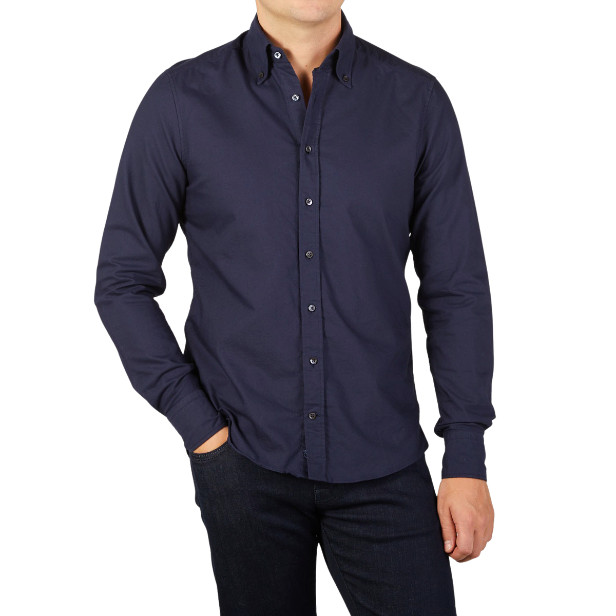 Stenströms Navy Blue Cotton Oxford Slimline Shirt Front
