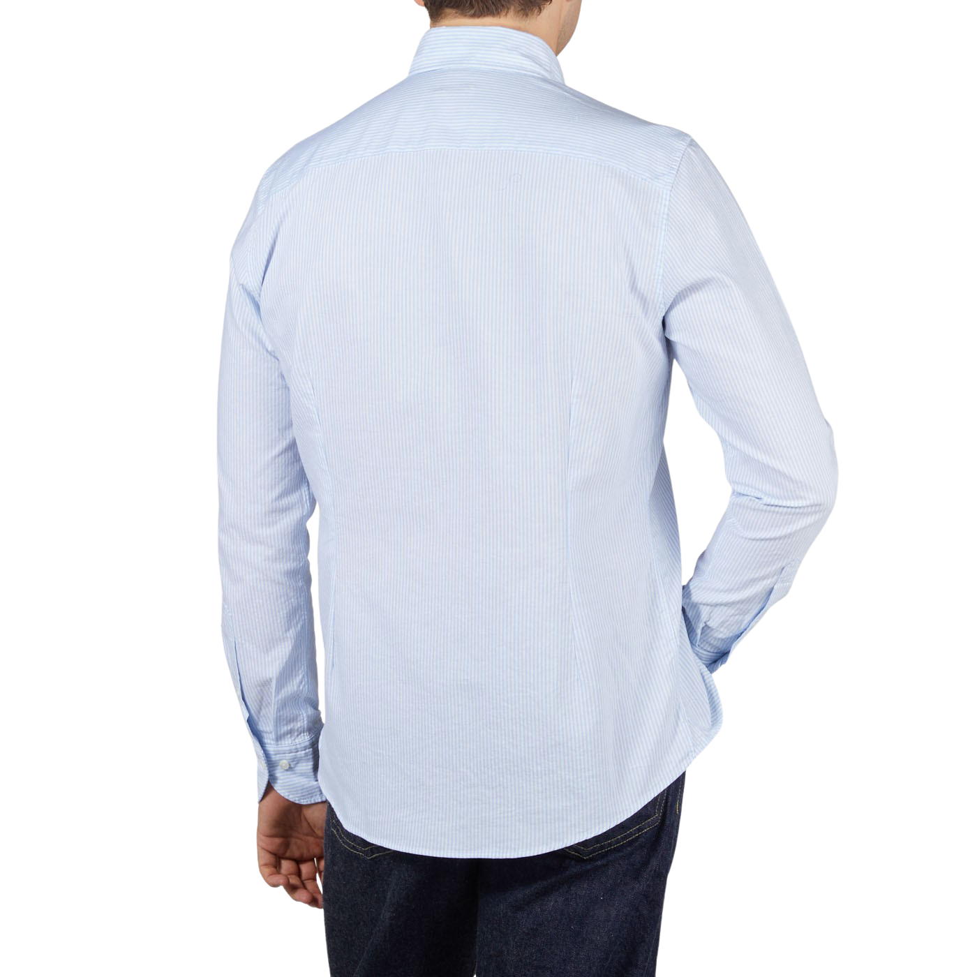 Stenströms White Blue Striped Cotton Oxford Slimline Shirt Back