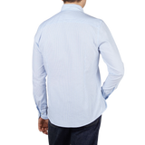 Stenströms White Blue Striped Cotton Oxford Slimline Shirt Back