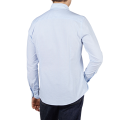 Stenströms White Blue Striped Cotton Oxford Slimline Shirt Back