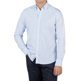 Stenströms White Blue Striped Cotton Oxford Slimline Shirt Front
