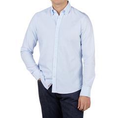 Stenströms White Blue Striped Cotton Oxford Slimline Shirt Front