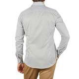 Stenströms White Green Striped Cotton Slimline Shirt Back