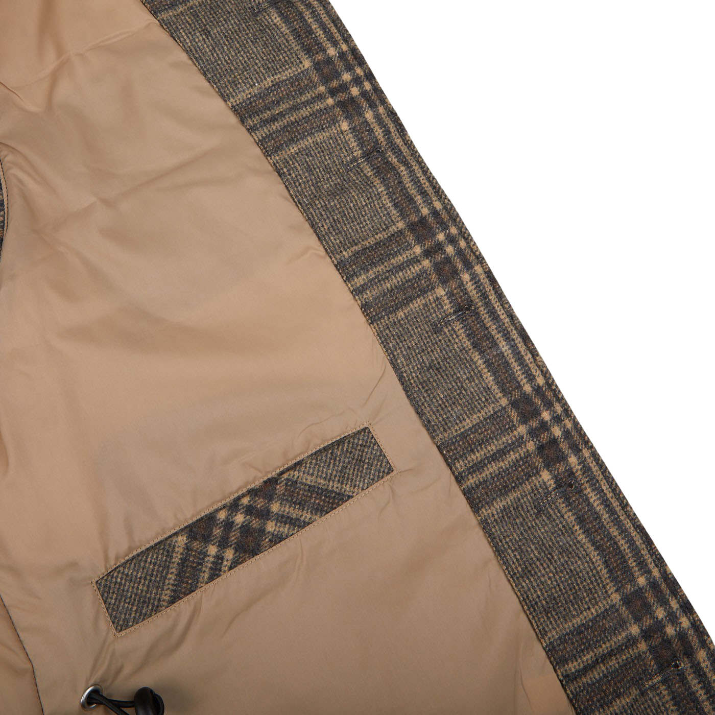 A close up of a Stenströms Beige Checked Wool Down Padded Gilet.