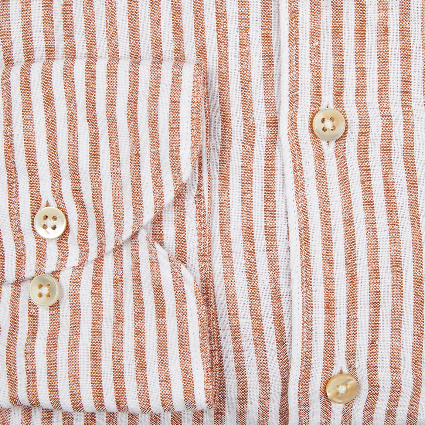A close up of a Stenströms Dark Orange Striped Linen Slimline Shirt.