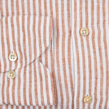 A close up of a Stenströms Dark Orange Striped Linen Slimline Shirt.