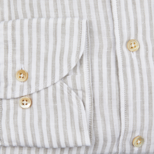 A Stenströms Light Grey Striped Linen Slimline Shirt with buttons.