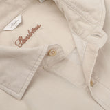 Close-up of a light beige cotton corduroy Slimline shirt with a button-down collar. The brand name "Stenströms" is stitched inside the collar area. This pure cotton shirt offers both comfort and style in its slim fit design.