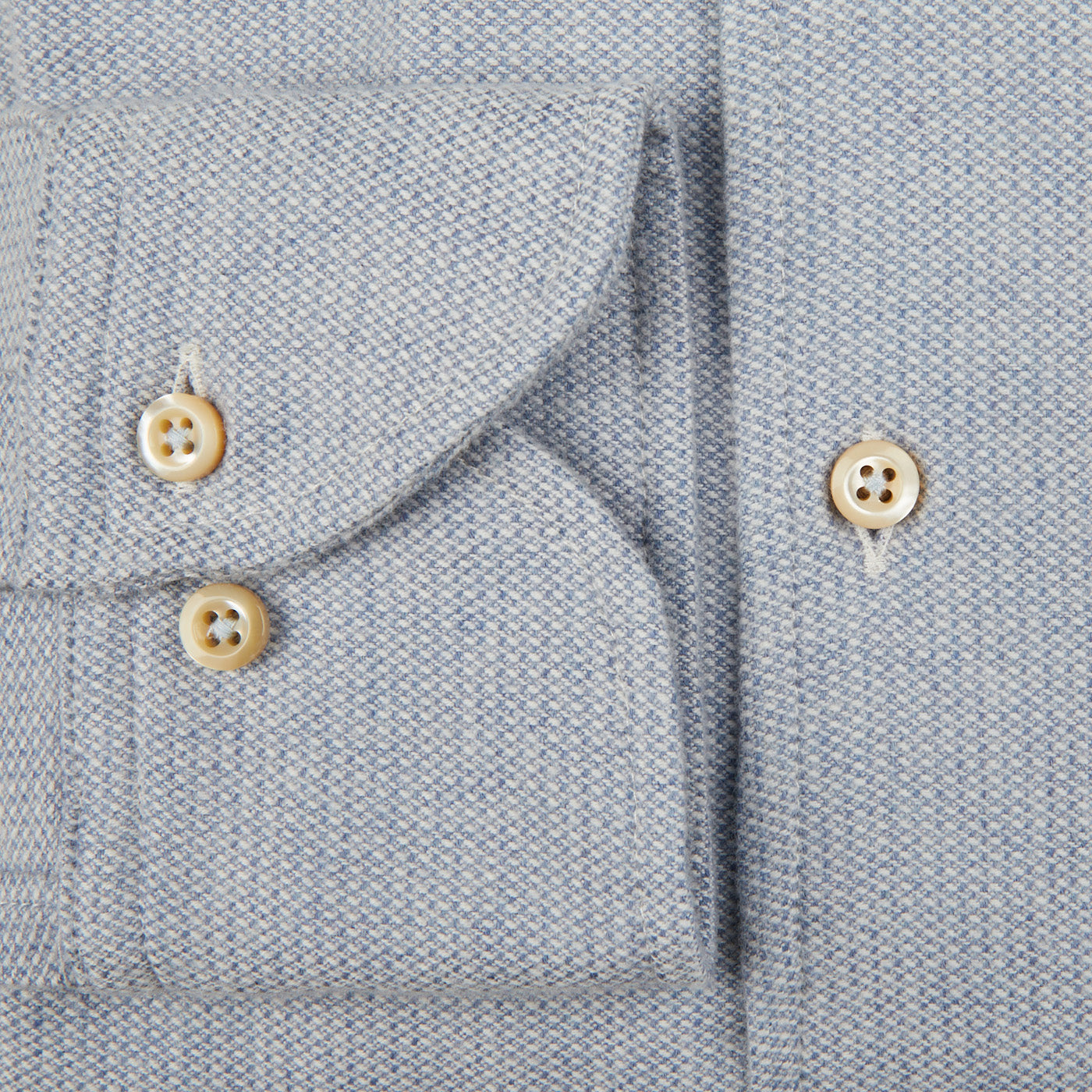A close up of a Stenströms Light Blue Brushed Cotton Fitted Body Shirt with buttons.