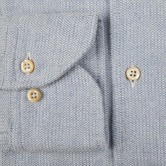 A close up of a Stenströms Light Blue Brushed Cotton Slimline Shirt with buttons.