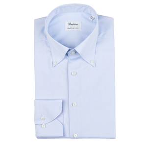 A Light Blue Cotton Oxford BD Fitted Body Stenströms Shirt with a button down collar.