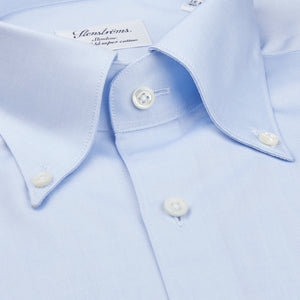 A close up of a Stenströms Light Blue Cotton Oxford BD Slimline Shirt, slim fit, dress shirt.
