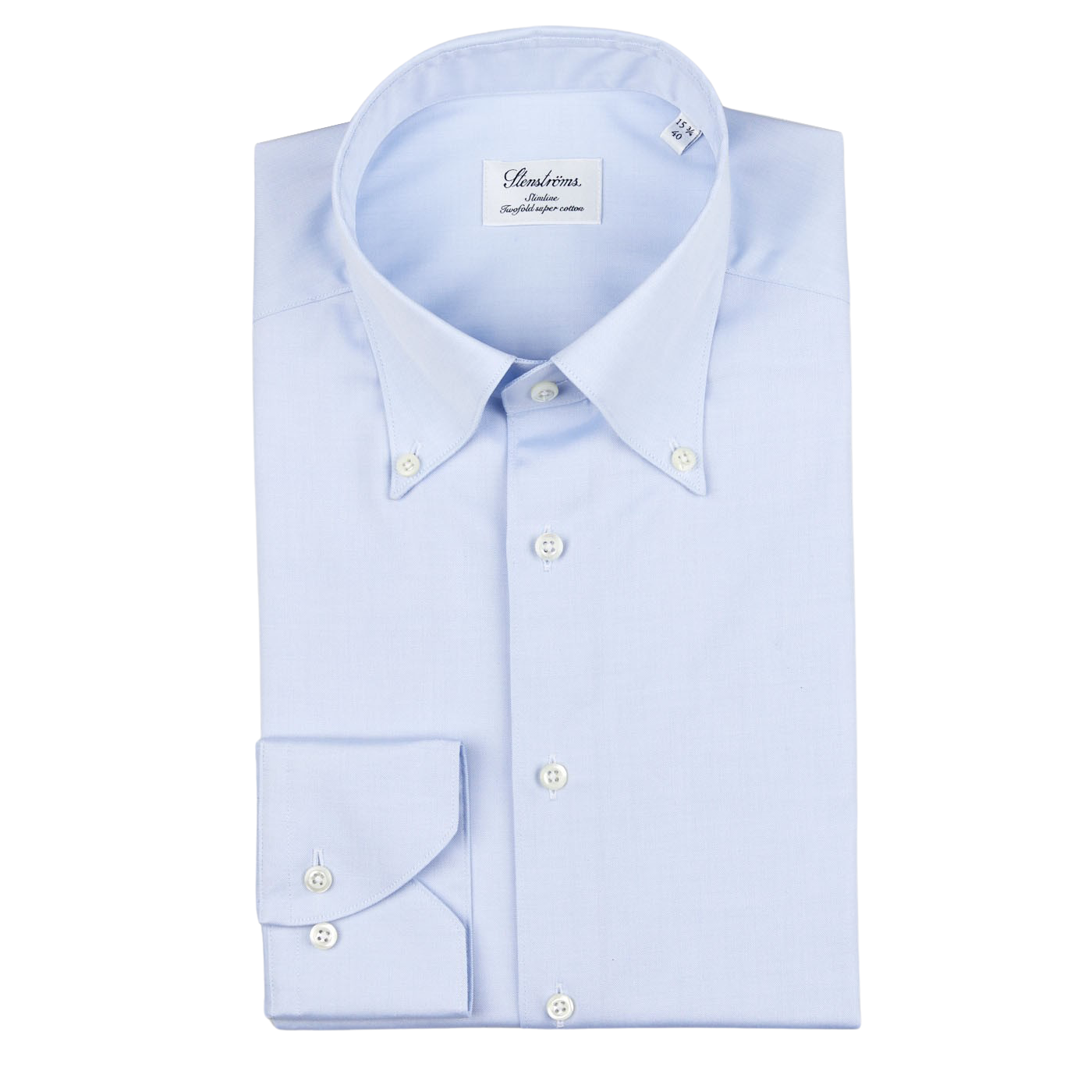 A Light Blue Cotton Oxford BD Slimline Shirt made by Stenströms with a button-down collar.