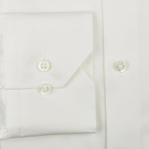 A Stenströms off-white dress shirt with buttons on the cuffs, made from comfortable cotton twill fabric.