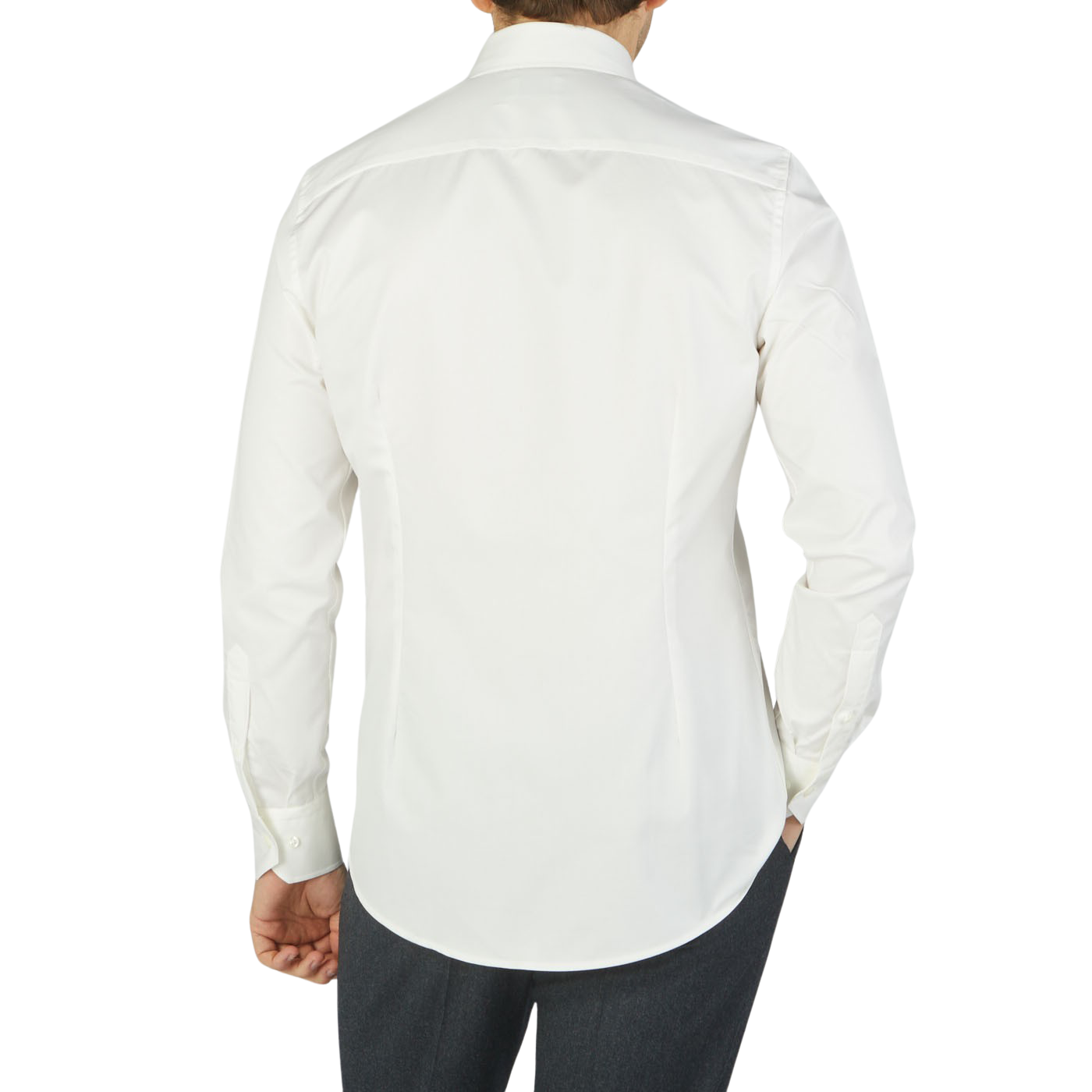 The back view of a Stenströms Off-White Cotton Twill Slimline Shirt.