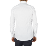 The back view of a man wearing a Stenströms White Cotton Oxford BD Slimline Shirt.