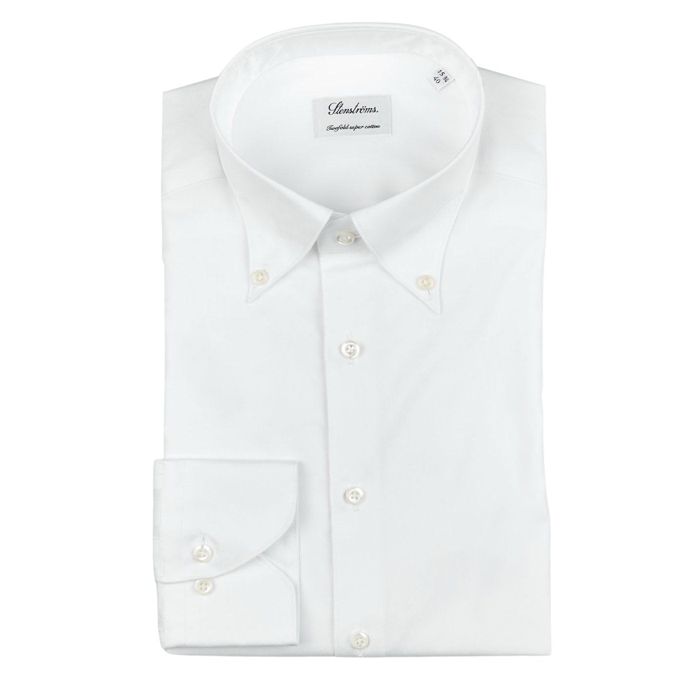 A Stenströms White Cotton Oxford Fitted Body BD Shirt on a white background.