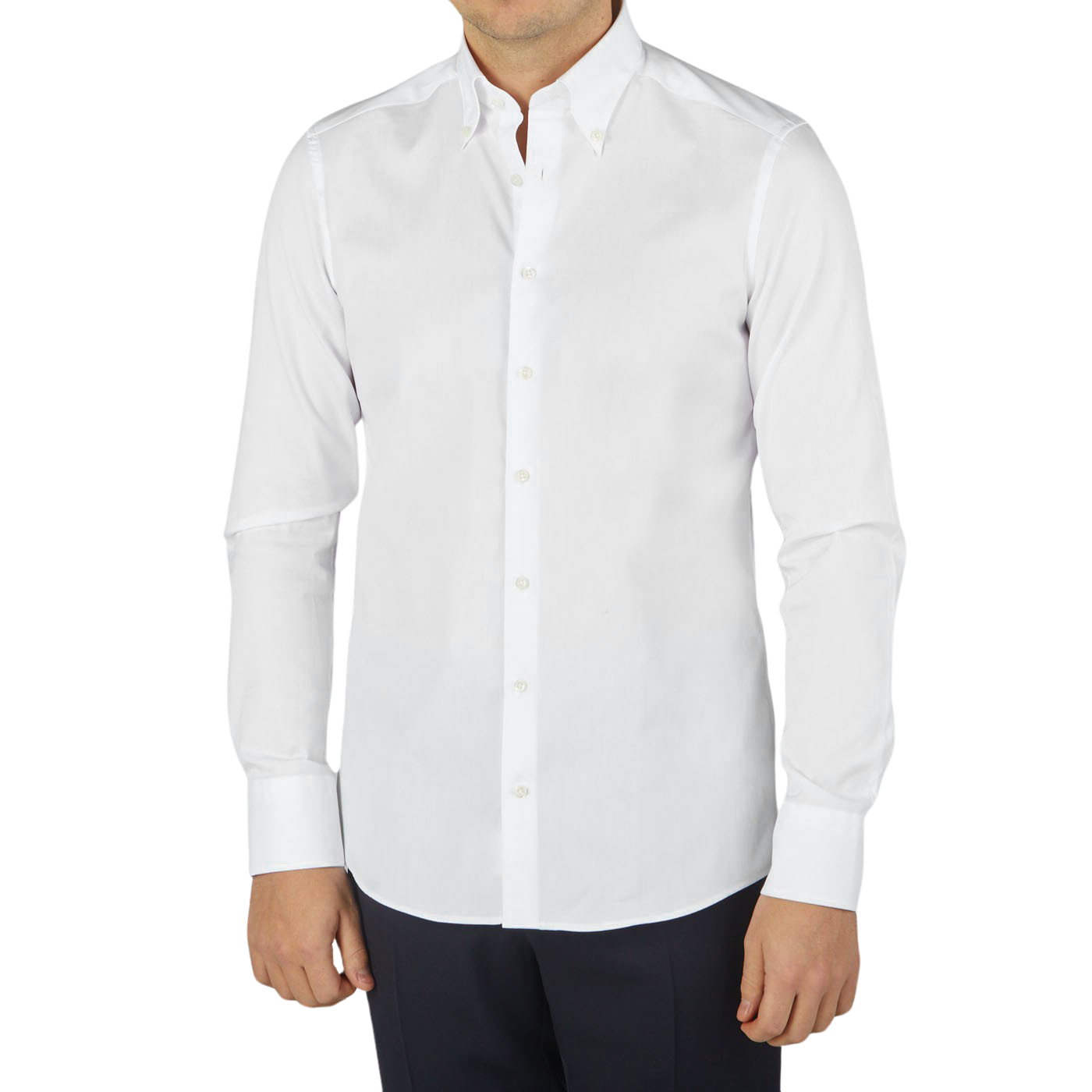 A man wearing a Stenströms White Cotton Oxford BD Slimline Shirt.