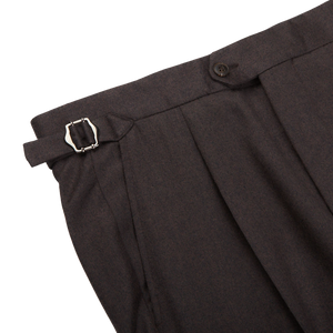 Studio 73 Dark Brown Wool Flannel Pleated Trousers Edge