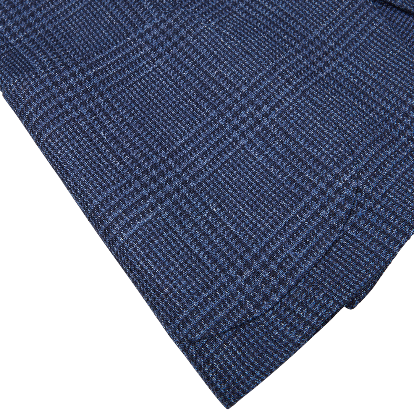 Dark Blue Checked Wool Linen Blazer by Studio 73, made from Italian woven fabric with a herringbone pattern on a white background.