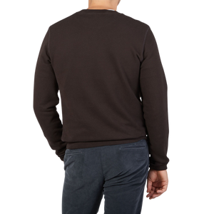 Sunspel Coffee Brown Cotton Loopback Sweater Back