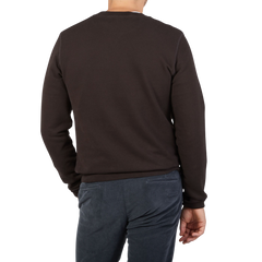 Sunspel Coffee Brown Cotton Loopback Sweater Back