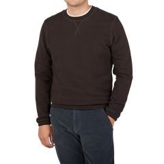 Sunspel Coffee Brown Cotton Loopback Sweater Front