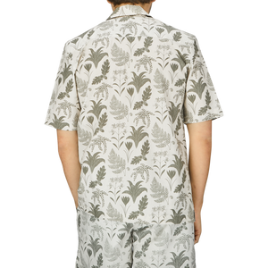 Sunspel Ecru Katie Scott Printed Hawaiian short sleeve resort shirt.