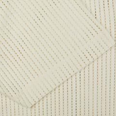 A close up of a Sunspel Ecru White Linear Cotton Mesh Polo Shirt.