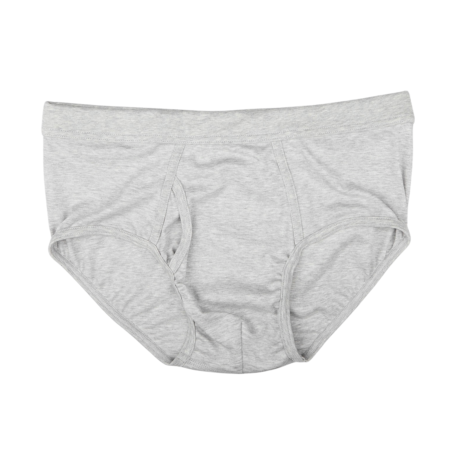 A pair of Grey Melange Pima Cotton Platan Briefs by The White Briefs laid flat against a white background, made from organic pima cotton for ultimate comfort.