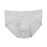 A pair of Grey Melange Pima Cotton Platan Briefs by The White Briefs laid flat against a white background, made from organic pima cotton for ultimate comfort.