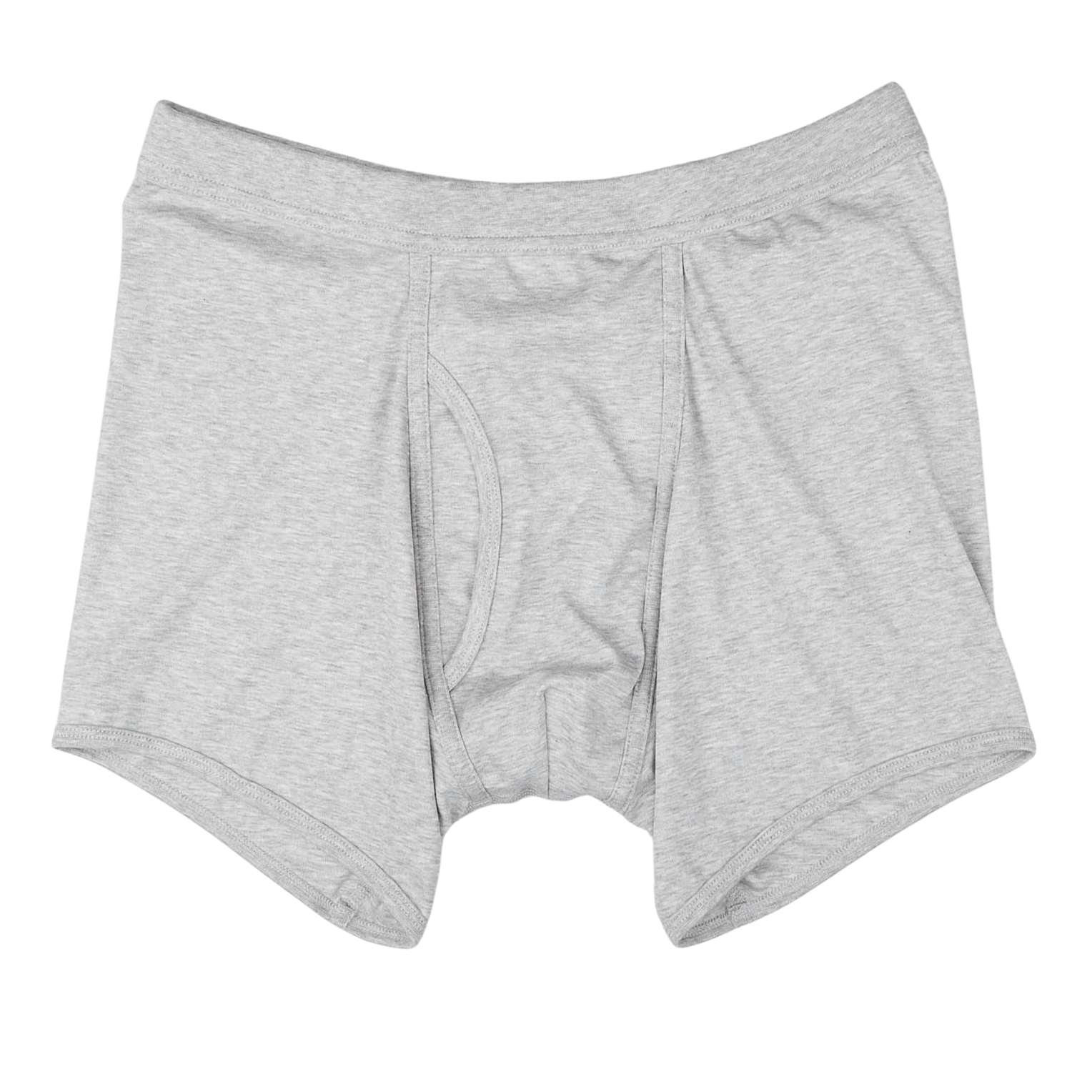 A pair of Grey Melange Pima Cotton Wil Trunks men's boxer briefs by The White Briefs, with a slight elastic waistband and defined seams, displayed on a white background.