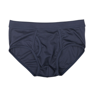 A pair of Parisian Night Pima Cotton Platan Briefs by The White Briefs, crafted from luxurious organic pima cotton with a front fly, displayed on a plain white background, evoking the elegance of a Parisian night.