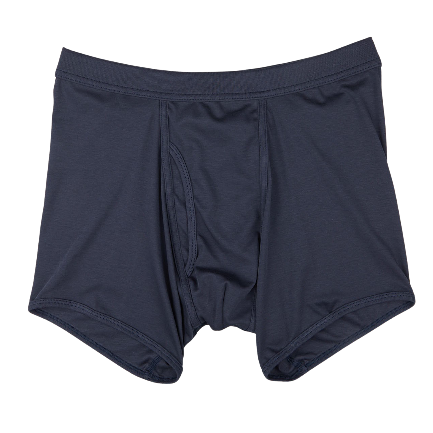 A pair of Parisian Night Pima Cotton Wil Trunks from The White Briefs in a classic trunk style, crafted from soft organic pima cotton, with a fly front, displayed on a plain white background.