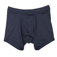 A pair of Parisian Night Pima Cotton Wil Trunks from The White Briefs in a classic trunk style, crafted from soft organic pima cotton, with a fly front, displayed on a plain white background.