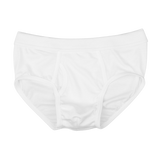 A pair of **White Pima Cotton Platan Briefs** made from organic pima cotton by **The White Briefs** displayed on a flat surface.