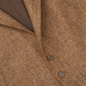Tagliatore Brown Herringbone Wool Tweed Waistcoat Closed