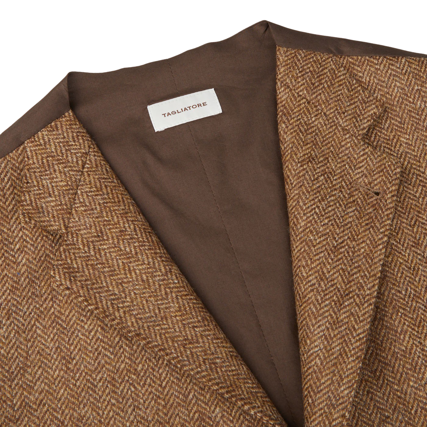 Tagliatore Brown Herringbone Wool Tweed Waistcoat Collar