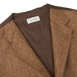 Tagliatore Brown Herringbone Wool Tweed Waistcoat Collar
