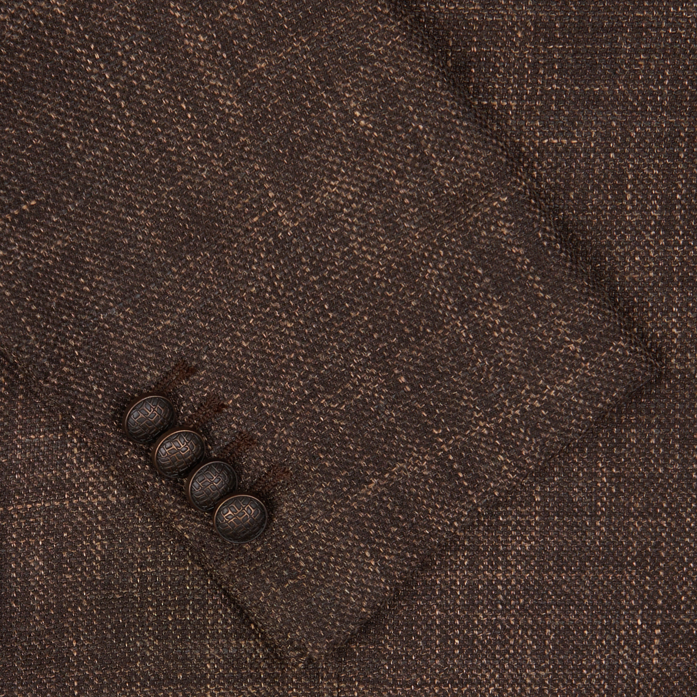 Dark Brown Melange Tagliatore blazer in a wool-linen-silk blend with a pocket and three buttons.