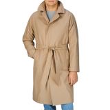 A man in a Tagliatore Khaki Beige Cotton Nylon Trench Coat.