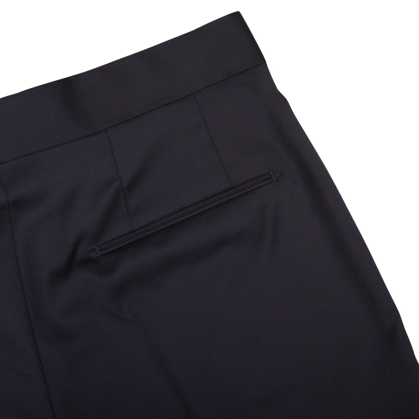 A close up view of Tagliatore Midnight Navy Super 110s Wool Pleat Trousers.
