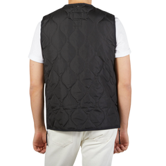 Taion Black Nylon Down V-Neck Button Vest.