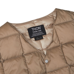 Taion Khaki Beige Nylon Down Padded Vest - tan.