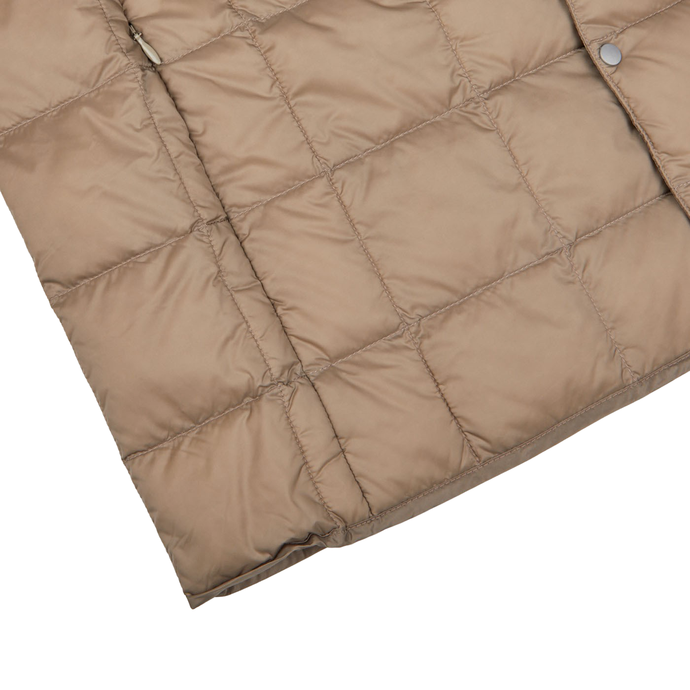 A Taion Khaki Beige Nylon Down Padded Vest on a white surface.