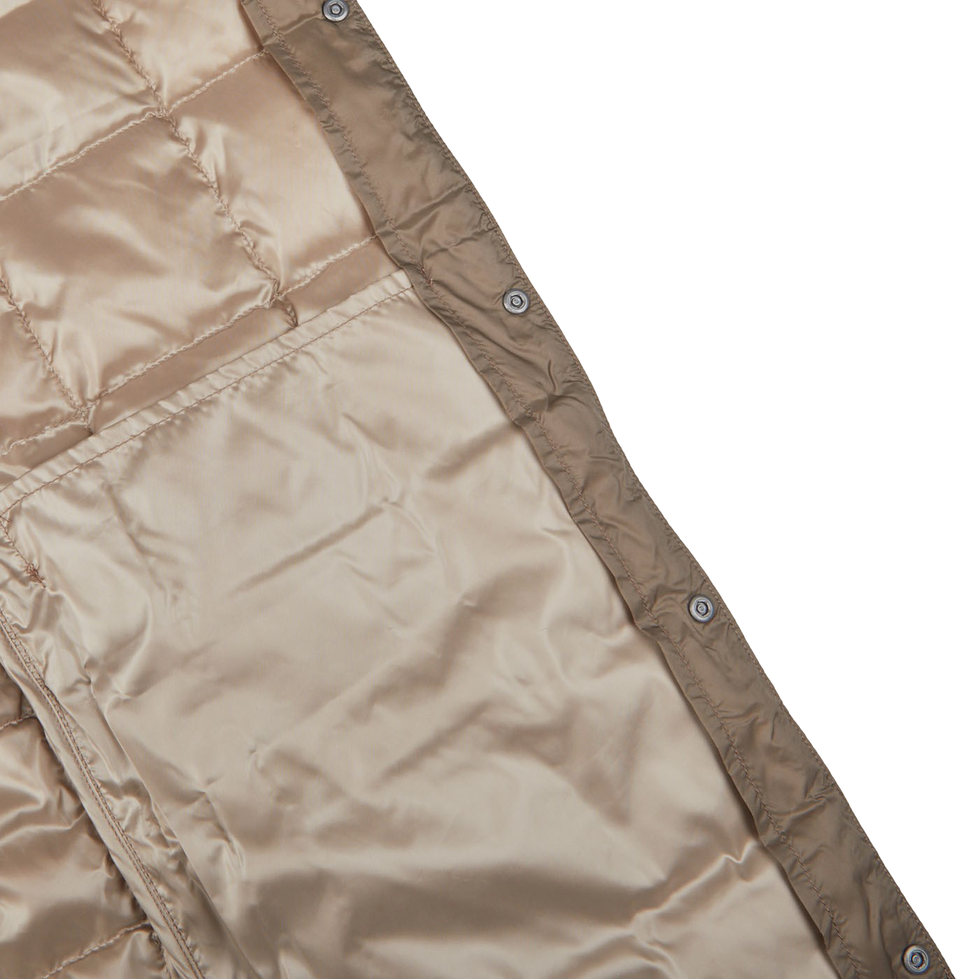 The back of a Taion Khaki Beige Nylon Down Padded Vest.