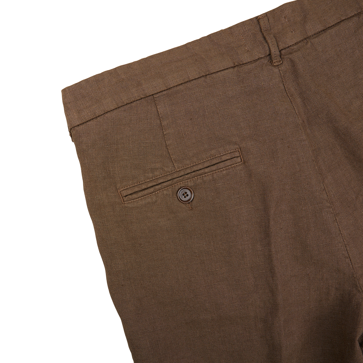 A close up of Tela Genova Brown Linen Damasco Pleated Shorts.