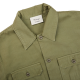 The Grass Green Greto Cotton Overshirt in olive green by Tela Genova.